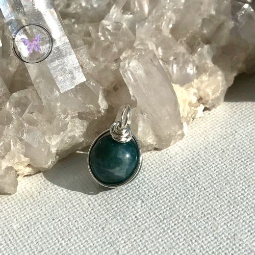 Moss Agate Silver Wire Sphere Pendant